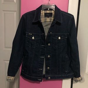Authentic 95% cotton Burberry faux denim jacket with plaid detail